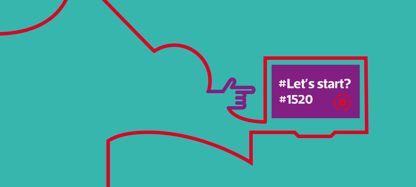 Balão de fala, que tem escrito #Let´s start? #1520.