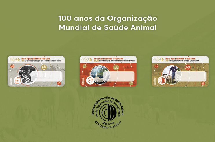 Etiquetas 100 Anos da Organização Mundial da Saúde Animal