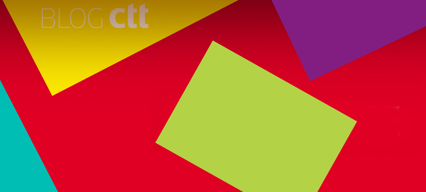 Fundo com quadrados amarelos, verdes e roxos. Escrito Blog CTT