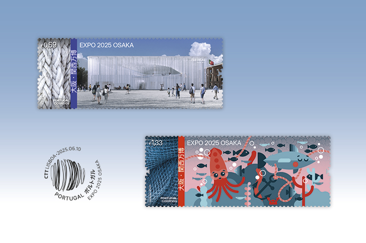 Dois selos comemorativos  relacionados com a EXPO 2025 Osaka