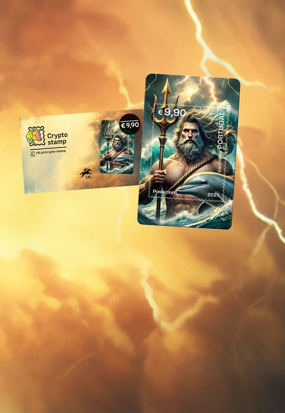 Crypto Stamp Poseidon e restantes selos da coleção.